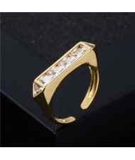 Popular Hip Hop Style Plain Unique Design Cubic Zirconia Women Costume Ring - White