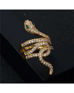 Bold Fashion Glistening Cubic Zirconia Animal Theme Snake Luxury Design Women Statement Ring