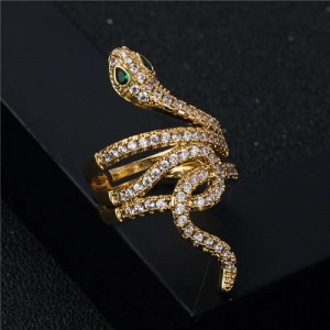 Bold Fashion Glistening Cubic Zirconia Animal Theme Snake Luxury Design Women Statement Ring