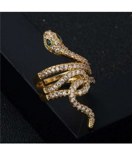 Bold Fashion Glistening Cubic Zirconia Animal Theme Snake Luxury Design Women Statement Ring