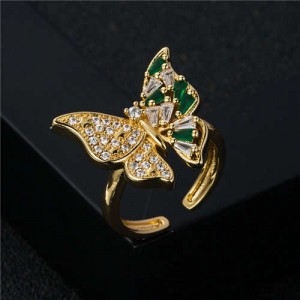 Bold Fashion Glistening Cubic Zirconia Animal Theme Butterfly Design Women Statement Ring