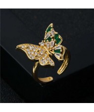 Bold Fashion Glistening Cubic Zirconia Animal Theme Butterfly Design Women Statement Ring