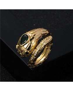 Bold Fashion Glistening Cubic Zircon Animal Theme Big Golden Snake Design Statement Ring