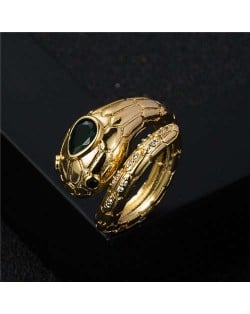 Bold Fashion Glistening Cubic Zircon Animal Theme Big Golden Snake Design Statement Ring