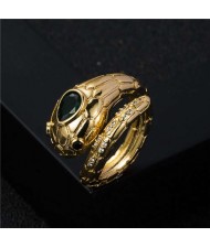 Bold Fashion Glistening Cubic Zircon Animal Theme Big Golden Snake Design Statement Ring