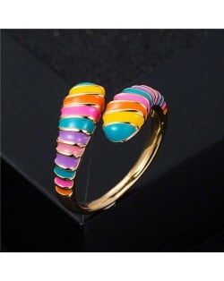 European and American High Fashion Creative Cobra Modeling Open-end Costume Ring - Multicolor