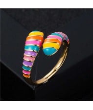 European and American High Fashion Creative Cobra Modeling Open-end Costume Ring - Multicolor