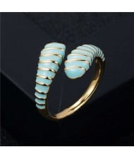European and American High Fashion Creative Cobra Modeling Open-end Costume Ring - Sky Blue