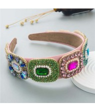 Vintage Baroque Style Glistening Rhinestone Bold Fashion Luxury Bejeweled Headband - Multicolor