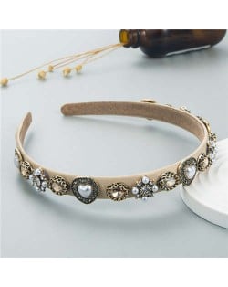 Korean Fashion Elegant Pearl Vintage Alloy Hairhoop - Khaki