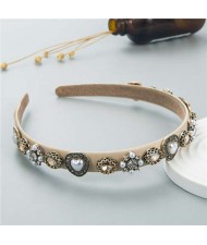 Korean Fashion Elegant Pearl Vintage Alloy Hairhoop - Khaki