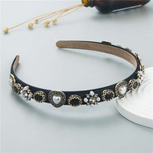 Korean Fashion Elegant Pearl Vintage Alloy Hairhoop - Black