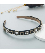 Korean Fashion Elegant Pearl Vintage Alloy Hairhoop - Black