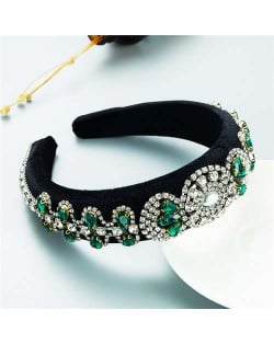 Popular Vintage Craftsmanship Retro Palace Style Baroque Fashion Rhinestone Sponge Headband - Green