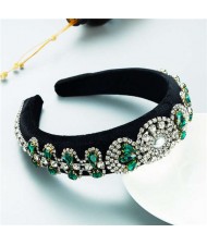 Popular Vintage Craftsmanship Retro Palace Style Baroque Fashion Rhinestone Sponge Headband - Green