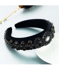 Popular Vintage Craftsmanship Retro Palace Style Baroque Fashion Rhinestone Sponge Headband - Black