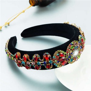 Popular Vintage Craftsmanship Retro Palace Style Baroque Fashion Rhinestone Sponge Headband - Multicolor