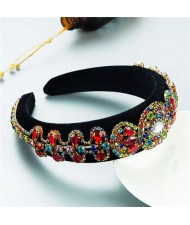 Popular Vintage Craftsmanship Retro Palace Style Baroque Fashion Rhinestone Sponge Headband - Multicolor