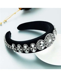 Popular Vintage Craftsmanship Retro Palace Style Baroque Fashion Rhinestone Sponge Headband - White