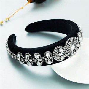 Popular Vintage Craftsmanship Retro Palace Style Baroque Fashion Rhinestone Sponge Headband - White