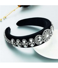 Popular Vintage Craftsmanship Retro Palace Style Baroque Fashion Rhinestone Sponge Headband - White