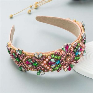 Shining Rhinestone Gorgeous Crafted Fashion Trend Luxury Bejeweled Headband - Champagne