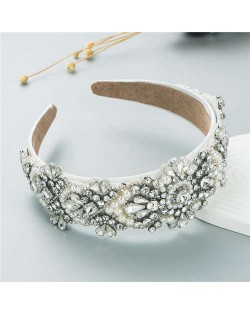 Shining Rhinestone Gorgeous Crafted Fashion Trend Luxury Bejeweled Headband - White