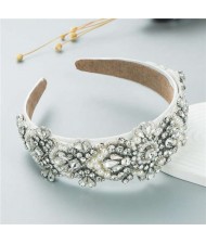 Shining Rhinestone Gorgeous Crafted Fashion Trend Luxury Bejeweled Headband - White