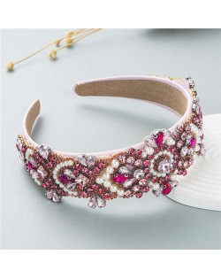 Shining Rhinestone Gorgeous Crafted Fashion Trend Luxury Bejeweled Headband - Pink