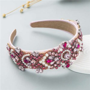 Shining Rhinestone Gorgeous Crafted Fashion Trend Luxury Bejeweled Headband - Pink