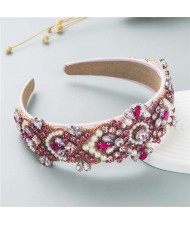 Shining Rhinestone Gorgeous Crafted Fashion Trend Luxury Bejeweled Headband - Pink