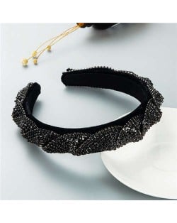 Beautiful Workmanship Fashion Trendy Bling Rhinestone Bejeweled Flannel Women Headband - Black