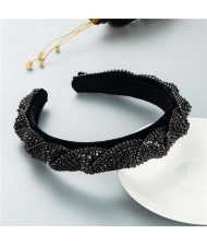 Beautiful Workmanship Fashion Trendy Bling Rhinestone Bejeweled Flannel Women Headband - Black