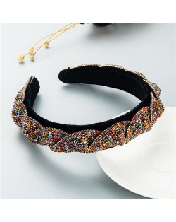 Beautiful Workmanship Fashion Trendy Bling Rhinestone Bejeweled Flannel Women Headband - Multicolor