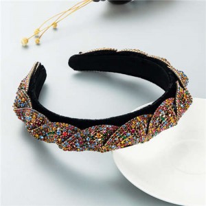 Beautiful Workmanship Fashion Trendy Bling Rhinestone Bejeweled Flannel Women Headband - Multicolor