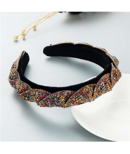 Beautiful Workmanship Fashion Trendy Bling Rhinestone Bejeweled Flannel Women Headband - Multicolor