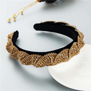 Beautiful Workmanship Fashion Trendy Bling Rhinestone Bejeweled Flannel Women Headband - Champagne