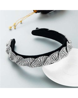 Beautiful Workmanship Fashion Trendy Bling Rhinestone Bejeweled Flannel Women Headband - Silver