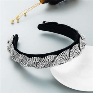 Beautiful Workmanship Fashion Trendy Bling Rhinestone Bejeweled Flannel Women Headband - Silver