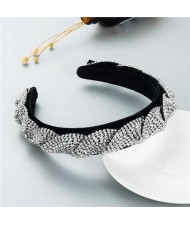 Beautiful Workmanship Fashion Trendy Bling Rhinestone Bejeweled Flannel Women Headband - Silver