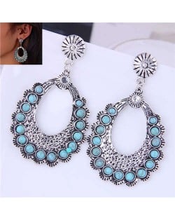 Vintage Hollow Waterdrop Design Turquoise Fashion Women Hoop Earrings