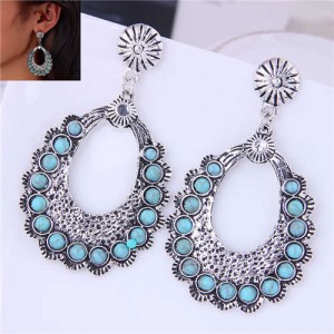 Vintage Hollow Waterdrop Design Turquoise Fashion Women Hoop Earrings