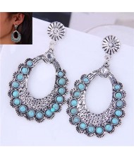 Vintage Hollow Waterdrop Design Turquoise Fashion Women Hoop Earrings