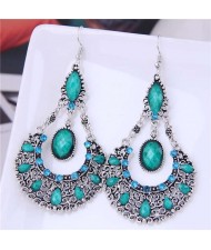 Rhinestone and Turquoise Waterdrop Bohemian Design Women Wholesale Dangle Earrings - Green