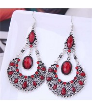 Rhinestone and Turquoise Waterdrop Bohemian Design Women Wholesale Dangle Earrings - Red