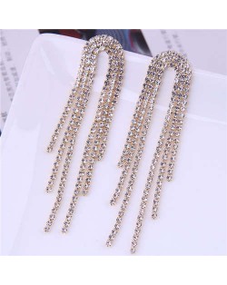 Bling Rhinestone Embellished Long Tassel Korean Fashion Women Costume Earrings