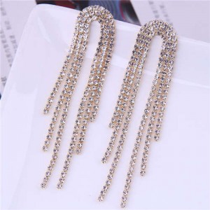 Bling Rhinestone Embellished Long Tassel Korean Fashion Women Costume Earrings
