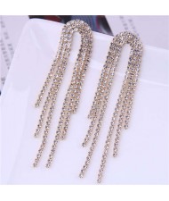 Bling Rhinestone Embellished Long Tassel Korean Fashion Women Costume Earrings