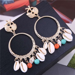 Seashell Pendants Golden Hoop Bohemian Beach Fashion Western Style Women Earrings