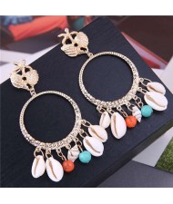 Seashell Pendants Golden Hoop Bohemian Beach Fashion Western Style Women Earrings